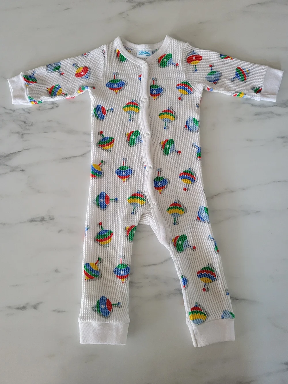 Vintage 90s Carters Waffle Knit Baby Sleeper Primary Spinning Tops NWOT M 3-6M